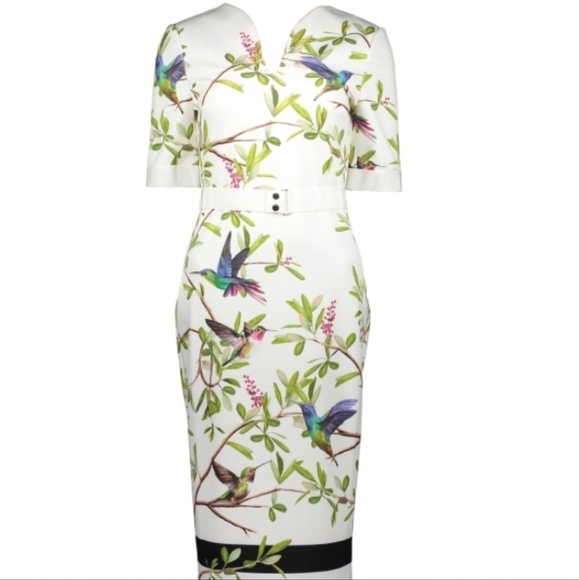 Ted Baker Everly Highgrove sleeved bodycon dress pencil slit zipper birds 2 - Picture 5 of 17